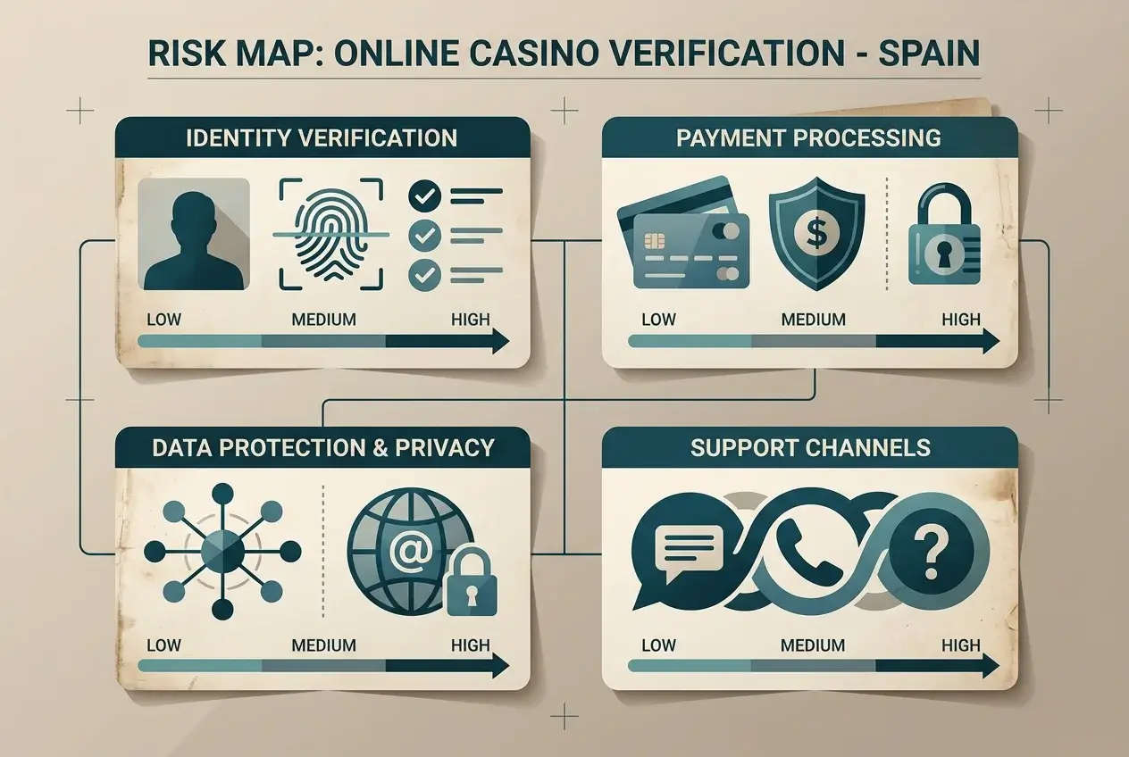 Mapa visual de riesgos al revisar una página de casino online